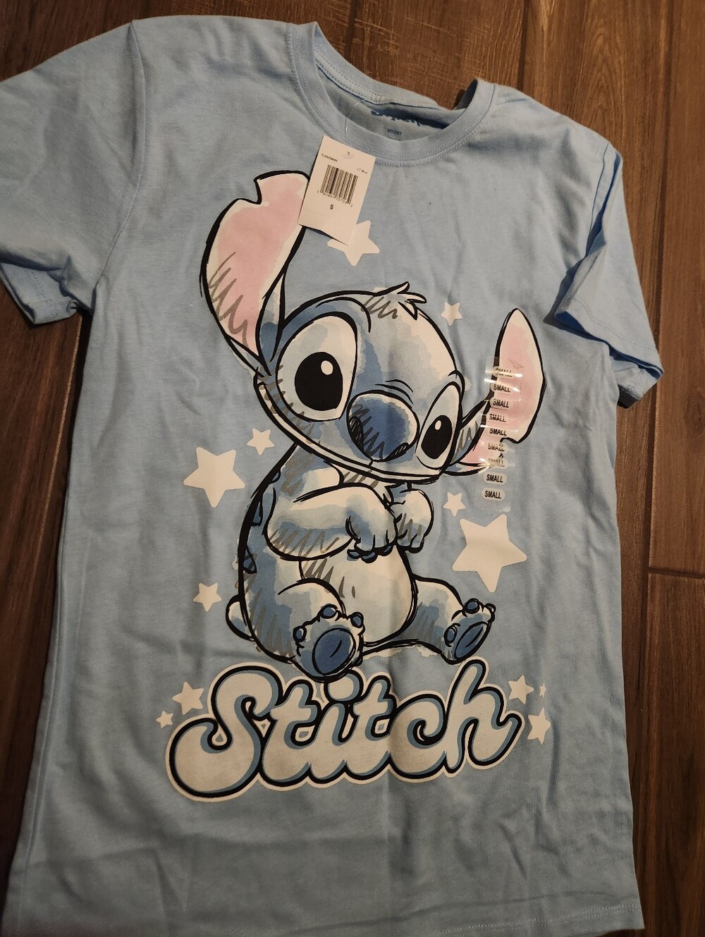 Disney Light Blue Stitch Graphic Tee with Pink Accents